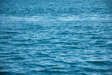 Obraz premium Beautiful calm ocean water with gentle waves reflecting sunlight.