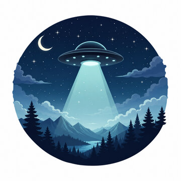 winter landscape with snow an UFO