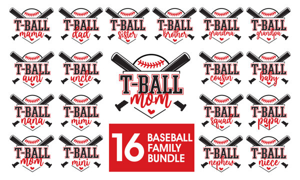 T-Ball Family SVG Bundle. T-Ball Mom, Dad, Grandma, Brother, Sister Files.