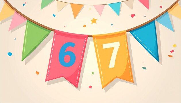 Festive Flag Garland with Number 67 for Birthday and Anniversary Party