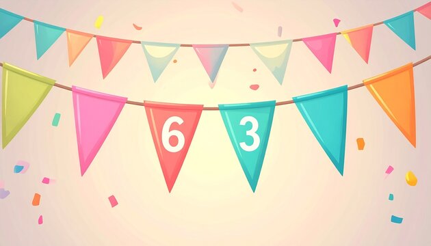Festive Flag Garland with Number 63 for Birthday and Anniversary Party