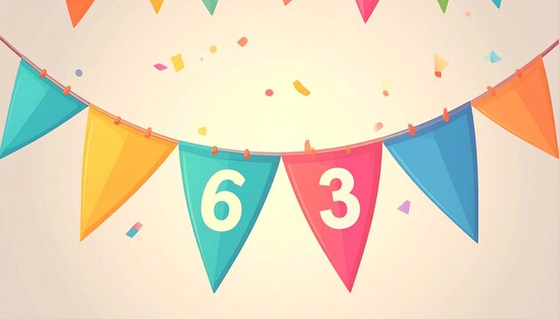 Festive Flag Garland with Number 63 for Birthday and Anniversary Party
