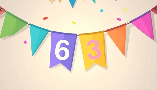 Festive Flag Garland with Number 63 for Birthday and Anniversary Party