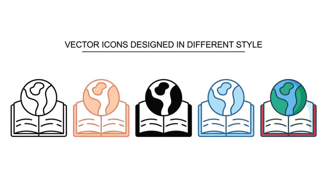 Globes on Books Icons for Education and Global Learning Concepts