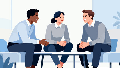 Obraz premium Diverse group of adults talking and laughing during a meeting or consultation