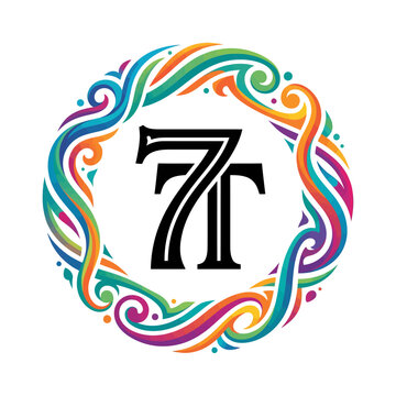 A stylized number 7T surrounded by a colorful, swirling border