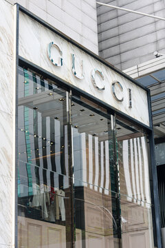 Kuala Lumpur, Malaysia - June 21, 2026: Portrait view of Gucci store signage.
