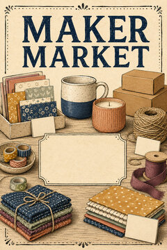 Maker Market Illustration With Craft Supplies And Handmade Goods