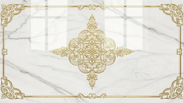 Elegant gold filigree pattern on a polished white marble surface