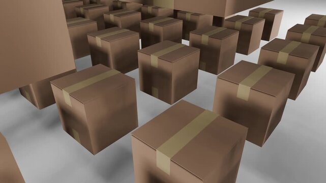  3D modeling of an object moving toward and away from a cardboard box; can be played on a loop