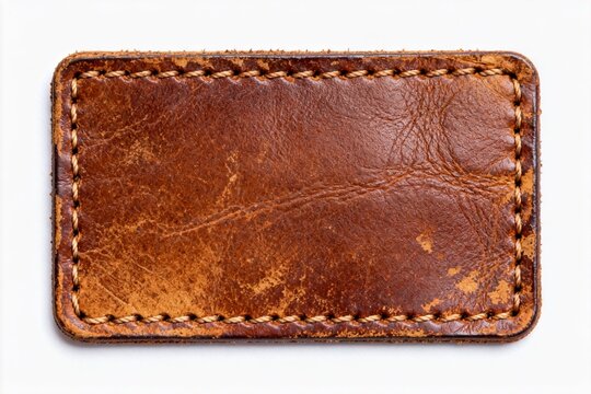 Brown leather patch with stitching
