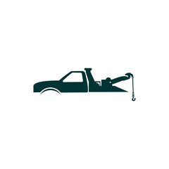 A stylized, modern vector illustration of a tow truck in profile, emphasizing the boom and hook mechanism used for vehicle recovery. © Pernah