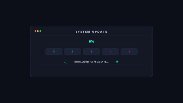 Futuristic System Update Progress Bar Animation with Colorful Gradient Segments.