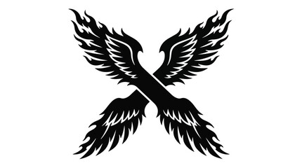 Fototapeta premium Fiery wings graphic design element with black and white flames for tattoo or logo vector illustration