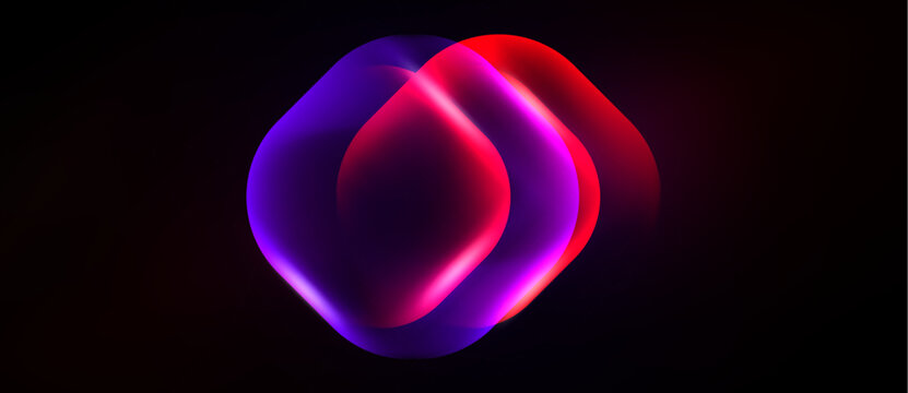 Abstract neon shape. Vibrant colors blend, creating luminous effect against dark background. Modern design, smooth gradients present.