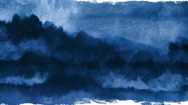 Traditional Japanese abstract indigo blue ink wash brush texture background