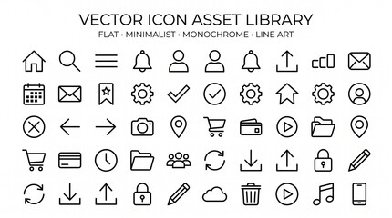 A comprehensive collection of minimalist black line art vector icons for modern user interface and web design projects © Your Stock