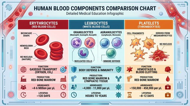 Human Blood Components Comparison Chart Medical Infographic for Education