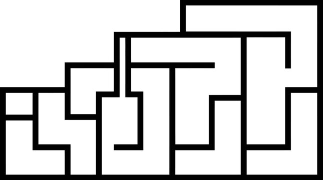 A complex black and white digital maze illustration featuring geometric paths and sharp corners designed for challenging visual puzzle solving