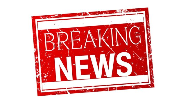 A red rectangular breaking news stamp on a white background