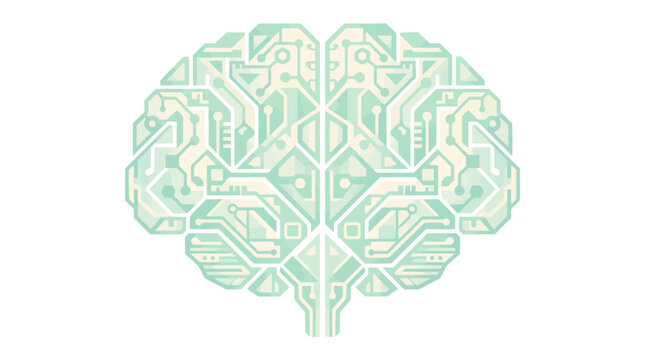 Futuristic circuit brain illustration in vector style or Abstract technology neural network graphic with intricate lines and digital motifs