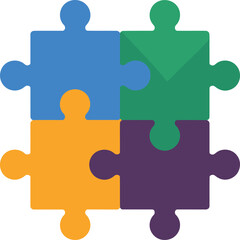 Jigsaw pieces locked together demonstrate teamwork and strategic business solutions in a colorful graphic. © Zara