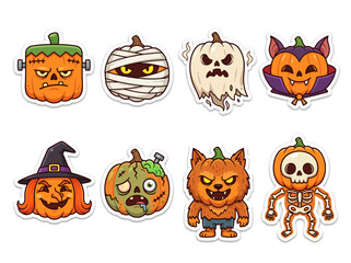 Obraz premium Halloween pumpkin creature icon sticker sheet