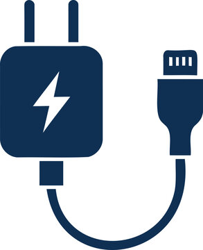 Electric plug with lightning bolt symbol and USB cable connected  power and data transfer