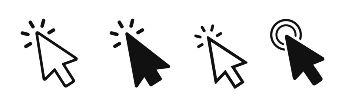 Set of computer cursor icons: click and pointer symbols