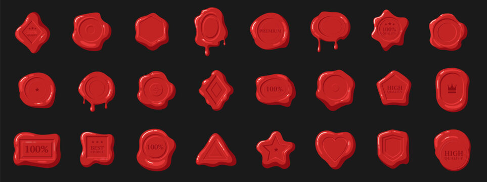 Collection of red wax seal icons with various shapes and quality labels