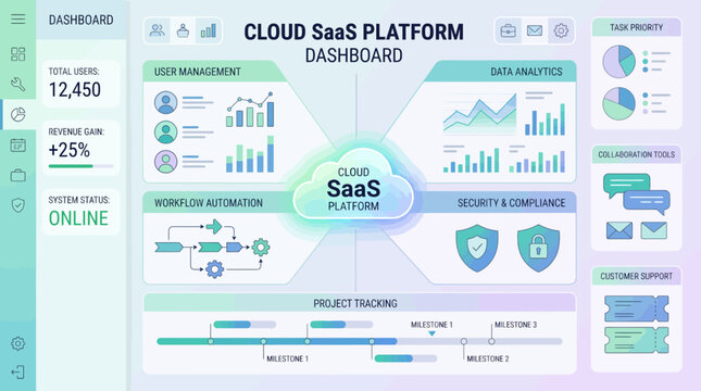 Modern cloud computing SaaS platform dashboard interface.