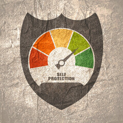 Fototapeta premium Self protection measuring device with arrow and scale. Shield with meter. Social and justice concept.