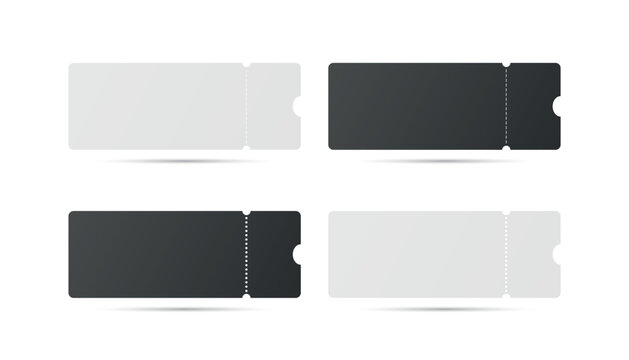 Vector Perforated Ticket Stub Template Set. Blank Admission, Event Tickets for Cinema, Theater, Concert, Festival. Voucher and Coupon. Black and White Tear-Off Design, Isolated, Front View