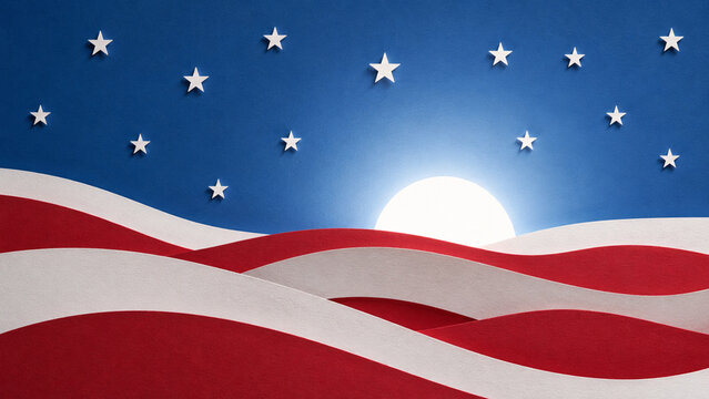 Abstract Paper Cut USA Flag Landscape Background