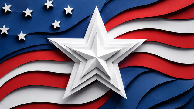 Paper Cut USA Flag Star Centerpiece Background