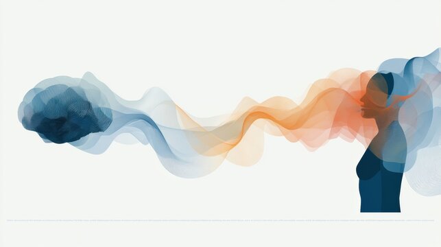 Illustration shows a brain and body silhouette linked by breath waves. The art uses colors to express the connection of mind and body.
