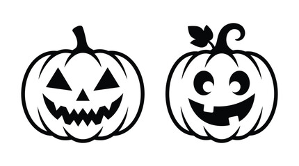 Obraz premium Two carved jack o lantern pumpkins black and white silhouette