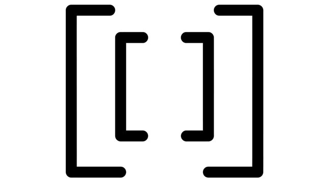A bold black linear graphic symbol featuring nested square brackets on a clean white background for modern minimalist digital design