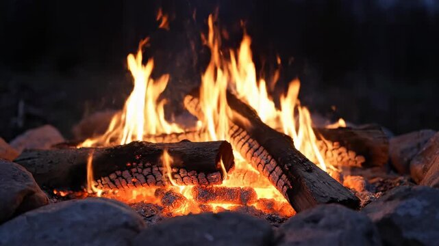 Enjoying a campfire at night with friends under the starry sky in the forest