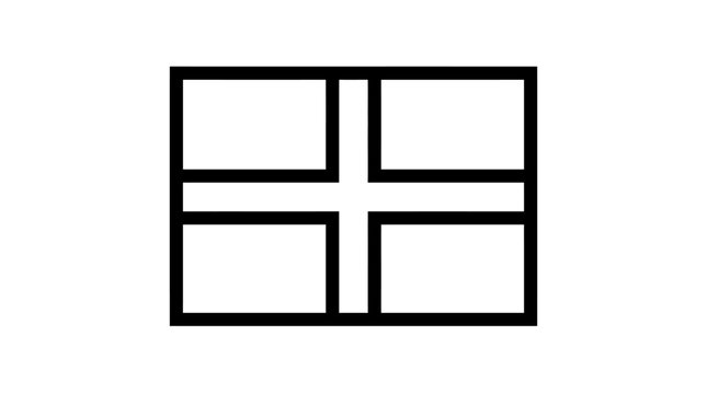 Minimalist black and white line art graphic of a simple window frame featuring thick borders on a clean background