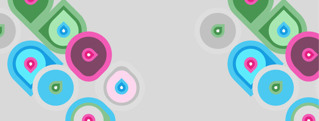Fototapeta premium Abstract shapes, circles, curves, vibrant colors. Background is light gray. Modern design, playful pattern, simple geometry.