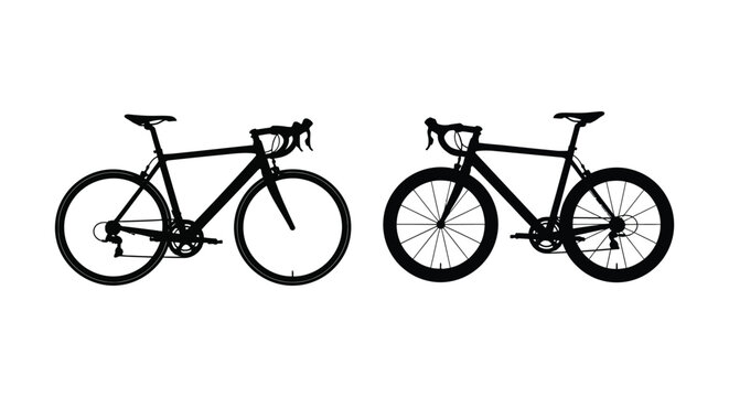 Bicycle Silhouette Against White Background Two Road Bike Shapes