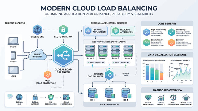 Modern cloud load balancing network infrastructure diagram.