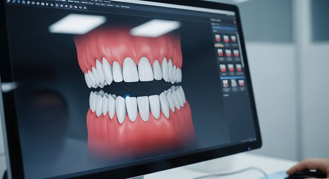 3d digital dental model showing tooth alignment on screen