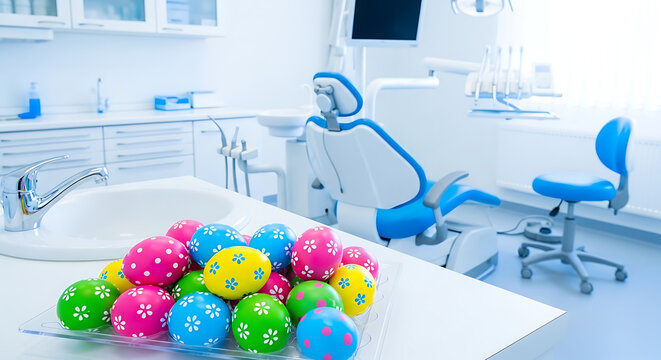 Colorful easter eggs in a dental clinic