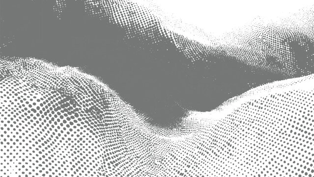 grayscale abstract halftone dot pattern resembling topographical wave surface with depth and contour for artistic design background