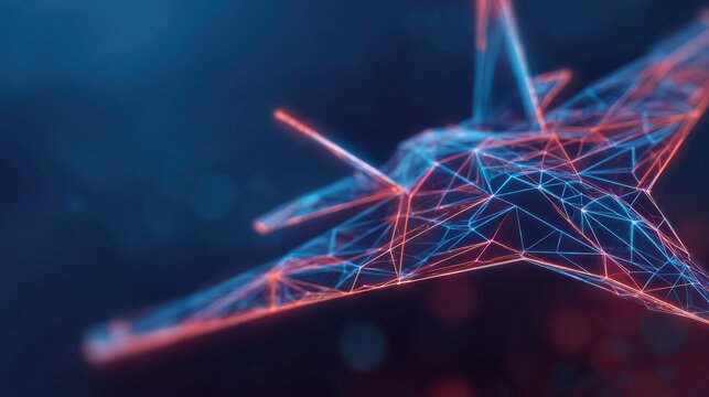 A futuristic abstract digital representation of a jet fighter. ..Created with Generative AI, not depicting real subjects.