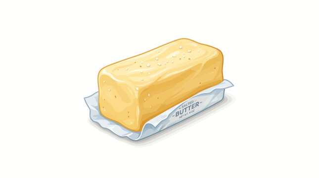 A rectangular block of butter on a wrapper.