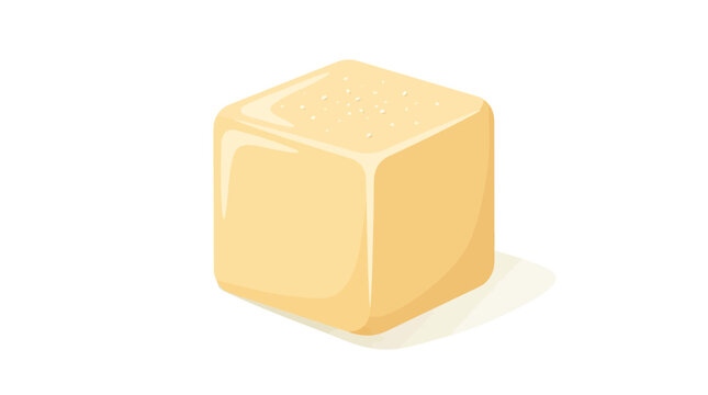 A single cube of butter casting a subtle shadow on a white background.