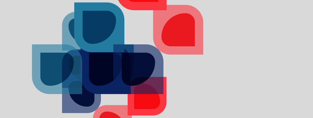 Fototapeta premium Abstract shapes overlap, creating layered visual effect. Blue, red hues dominate neutral background. Modern design element.
